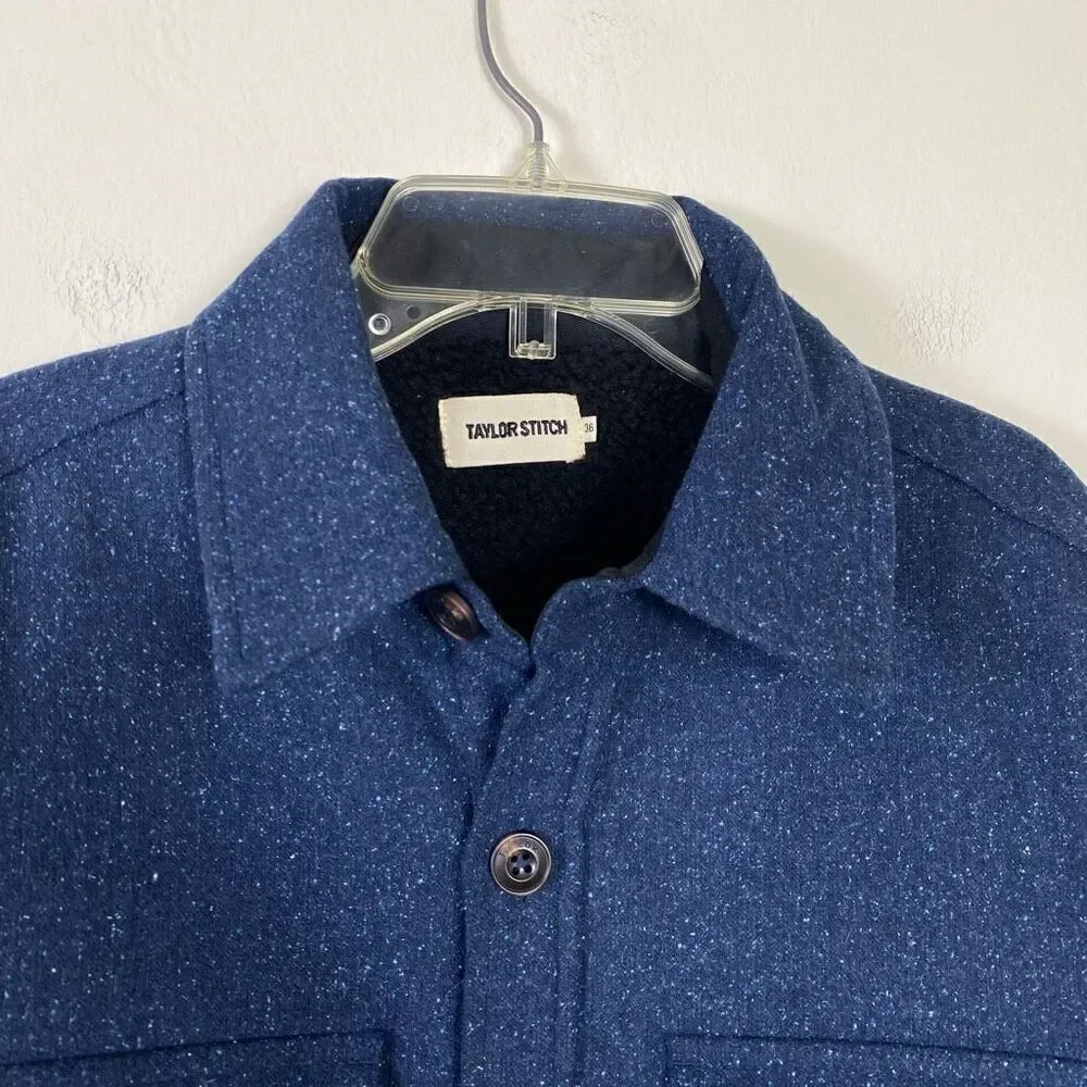 Taylor Stitch Chandler Jacket in Navy Donegal Blue Speckled Sherpa Lined Size XS